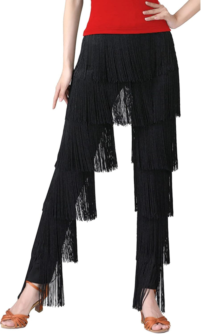 SEAUR Damen Fransenhose Latein Tanzhose Quaste Fransen Hose Tanz Ballsaal Tango Salsa Rumba Cha Cha