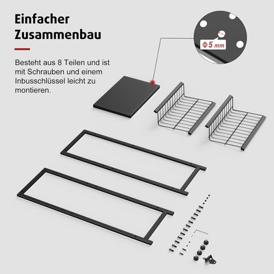 Rainsworth Getränkekistenregal Schmal mit Ablage Schwarz, mit Gitterhalterung aus Metall, 33T x 50B