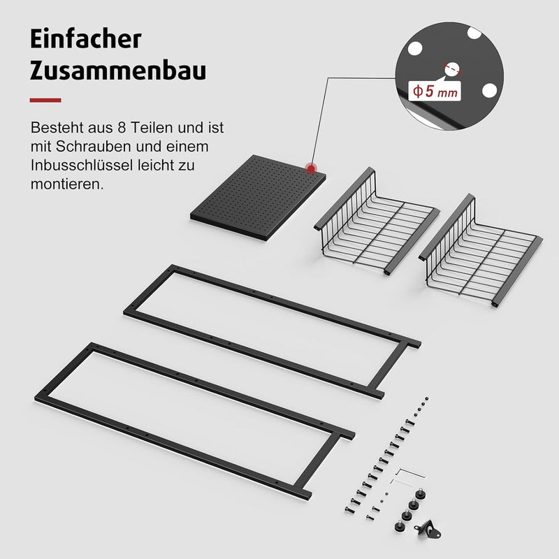 Rainsworth Getränkekistenregal Schmal mit Ablage Schwarz, mit Gitterhalterung aus Metall, 33T x 50B