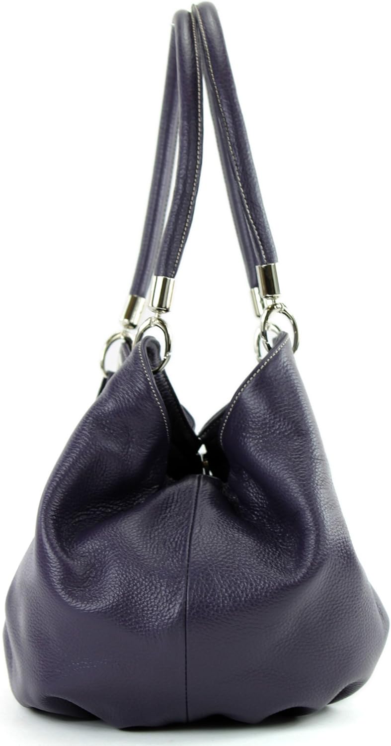 modamoda de - 228 - ital. Beuteltasche aus festem Leder Dunkellila, Dunkellila