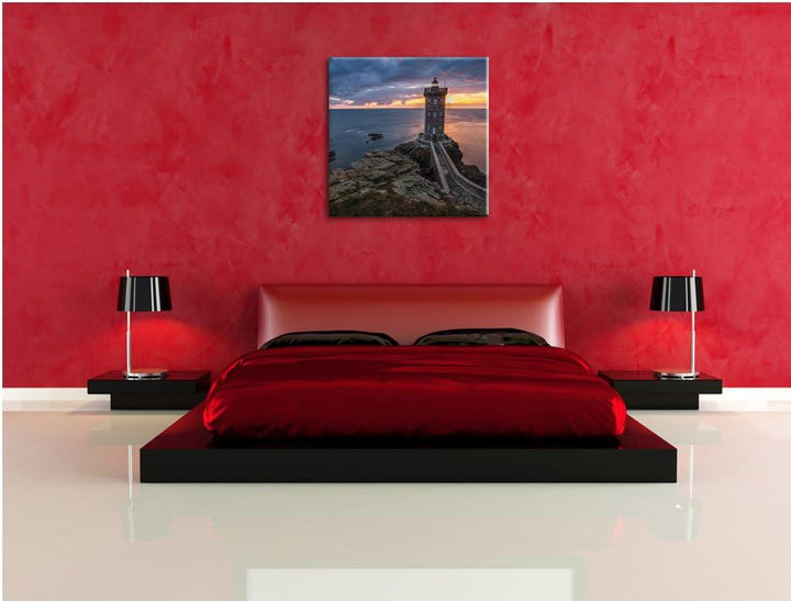 Pixxprint Leuchtturm im Sonnenuntergang als Leinwandbild/Grösse: 70x70 cm/Wandbild/Kunstdruck/fertig