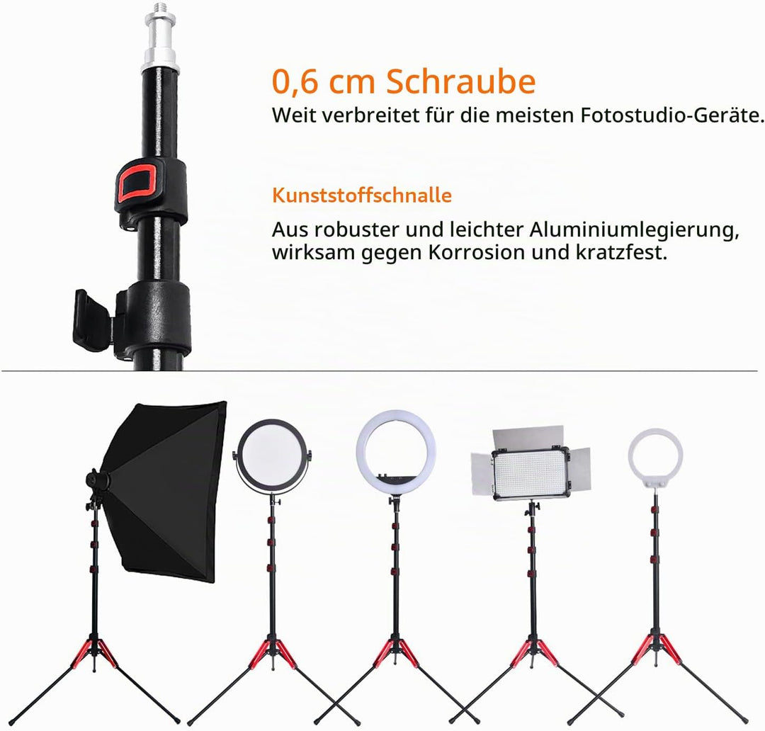 FOSOTO faltbar Lichtstativ Höhe max 192cm Kompaktes Leichtes Lichtständer aus Aluminium mit 1/4" Gew