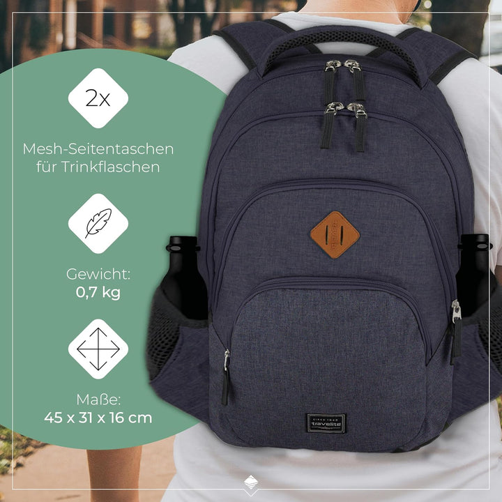 Travelite Handgepäck Rucksack, Laptop Rucksack 15,6 Zoll, BASICS, Daypack, Tagesrucksack mit vielen