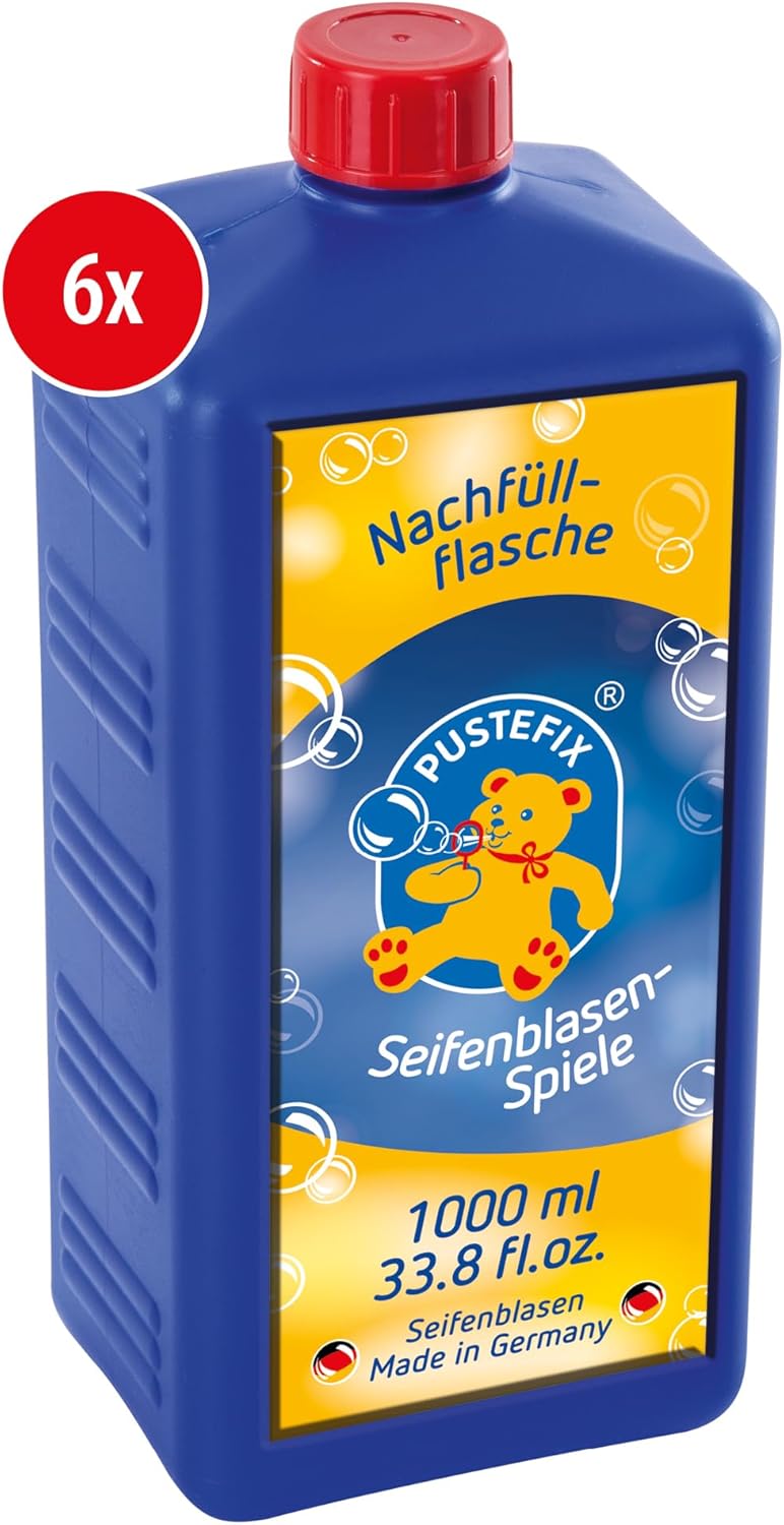 Pustefix Nachfüllflasche Maxi I 6 x 1000 ml Seifenblasenflüssigkeit I Bubbles Made in Germany I Seif