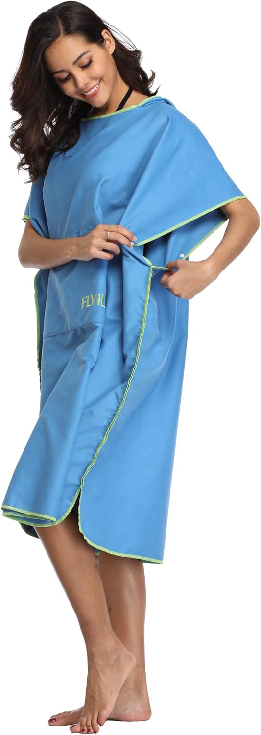 FLYILY Microfaser Surf Poncho Handtuch mit Kapuze Bademantel zum Schwimmen und Strand wechseln Einhe