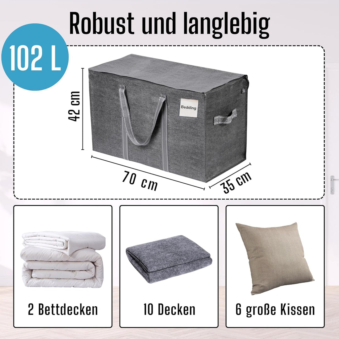 VENO 102 Liter Grosse Aufbewahrungstasche, Aufbewahrungsbox mit Deckel, Starke Griffe Umzugstaschen