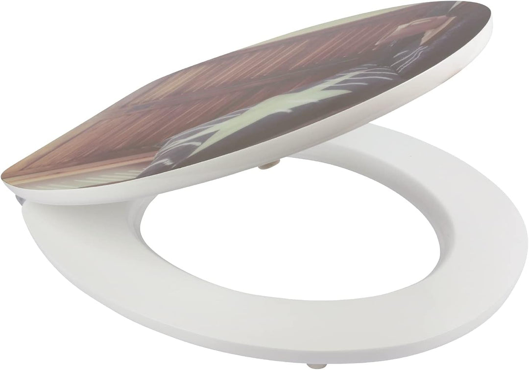 SITZPLATZ WC-Sitz mit Absenkautomatik, Dekor Chill-out Lounge, High Gloss Toilettensitz mit Holzkern