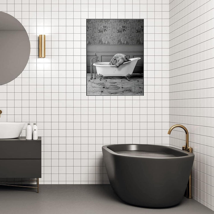 WADBTP Badezimmer Bilder,Schwarz Weiss Bilde,Lustige Tier in der Badewanne Leinwand Bilder für Wohnz