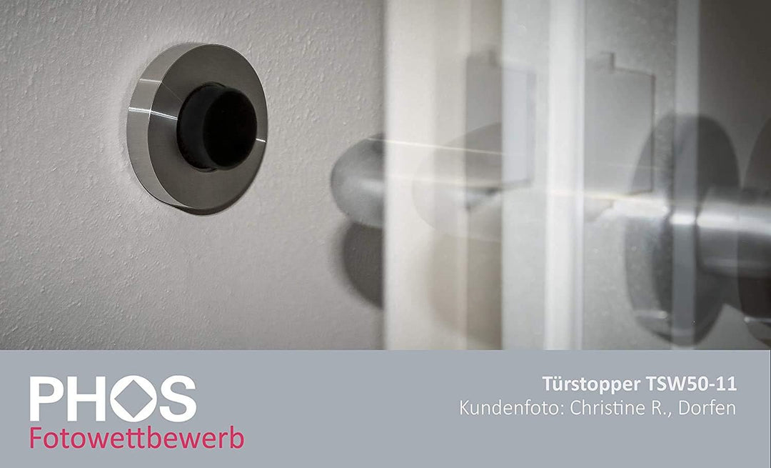 PHOS Design, TSW50-11, Edelstahl Wandtürstopper mit Gummi-Puffer, verdeckte Verschraubung, Türstoppe