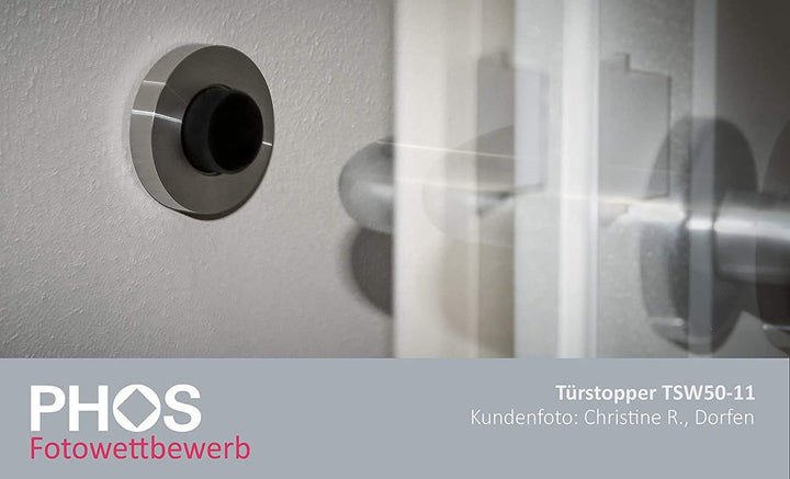 PHOS Design, TSW50-11, Edelstahl Wandtürstopper mit Gummi-Puffer, verdeckte Verschraubung, Türstoppe