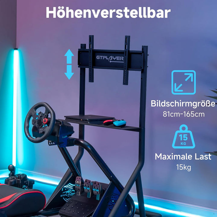GTPLAYER Rennsimulator Monitorhalterung höhenverstellbar mit Rollen für 32-65 Zoll Fernseher & Monit