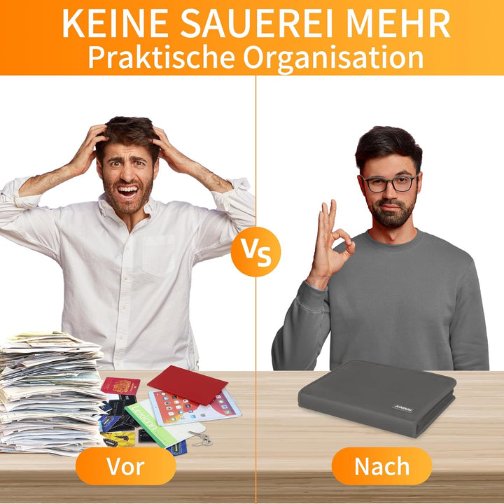 JUNDUN Fächermappe - Dokumentenmappe a4 mit mehreren Fächern - Feuerfest Dokumententasche mit Reissv