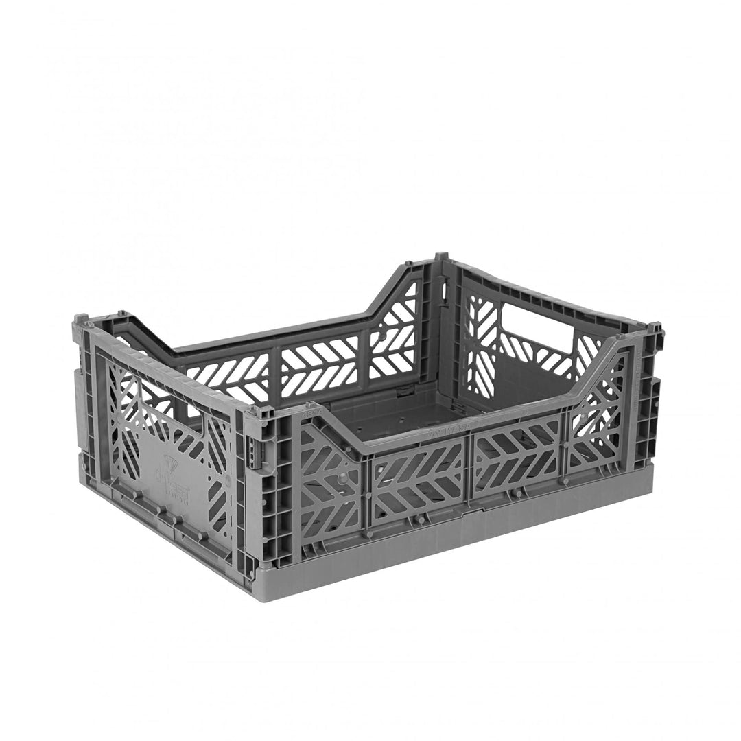 AYKASA Klappkiste, stabile Faltkiste aus Kunststoff, stapelbar, Silver, Midi (40x30x14cm) Silver Mid
