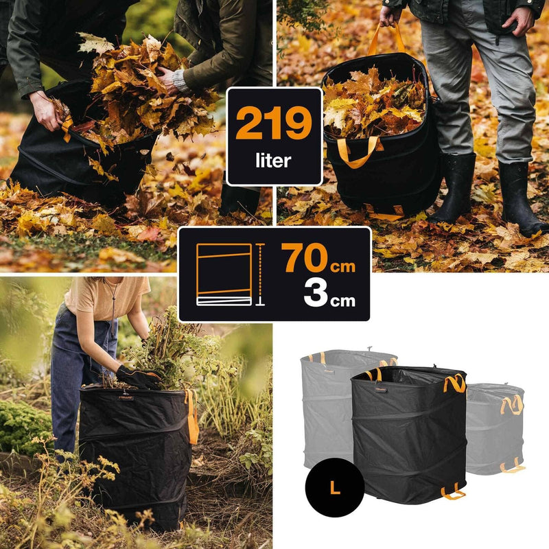 Fiskars Grosser PopUp-Gartensack mit Griffen, Platzsparend faltbar, Fassungsvermögen: 219 L, Höhe: 7