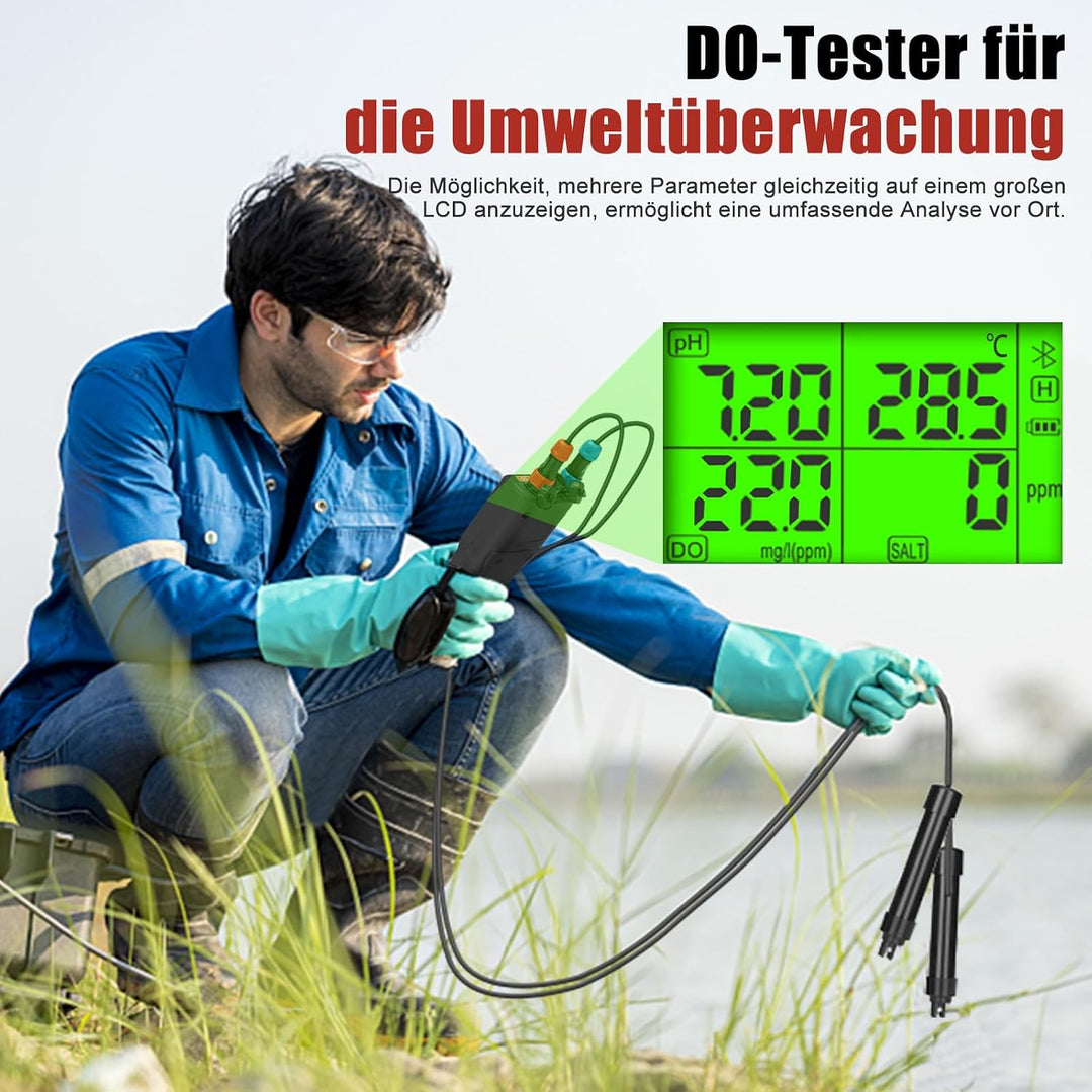 6-in-1 Smart-Gerät zur Messung von gelöstem Sauerstoff | pH-Wert, Salzgehalt, TDS und EC auch für Hy