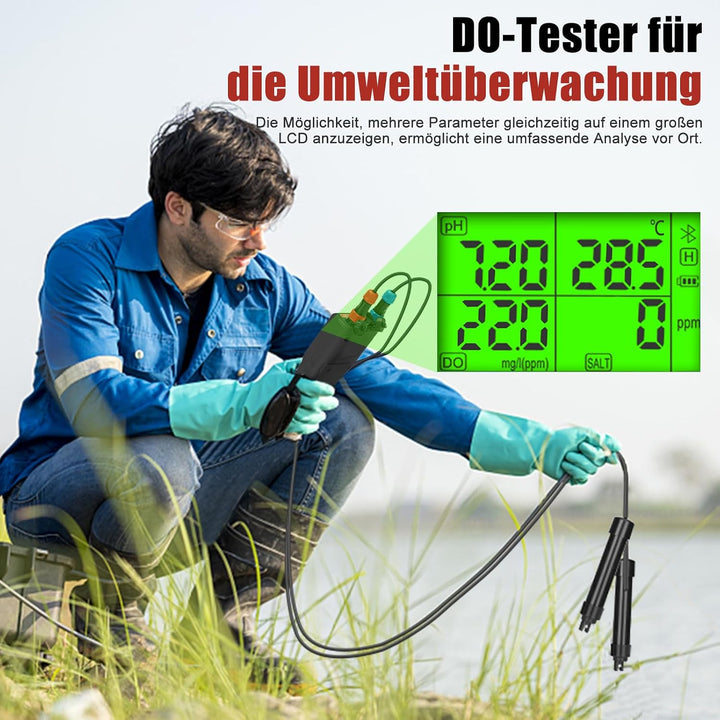 6-in-1 Smart-Gerät zur Messung von gelöstem Sauerstoff | pH-Wert, Salzgehalt, TDS und EC auch für Hy