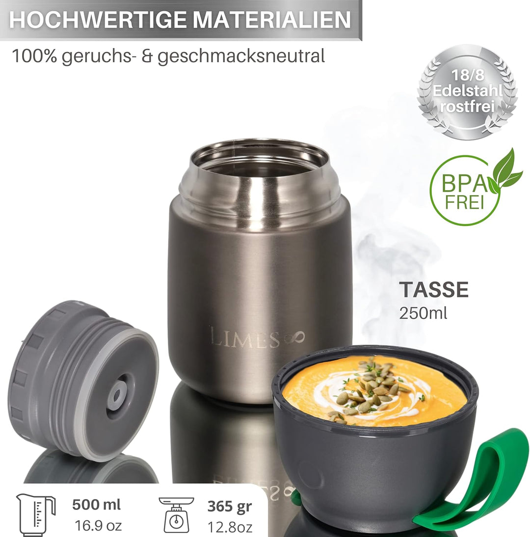 Thermobehälter für Essen - 500ml - Warmhaltebehälter für Speisen - Thermo Lunchbox Edelstahl - Essen