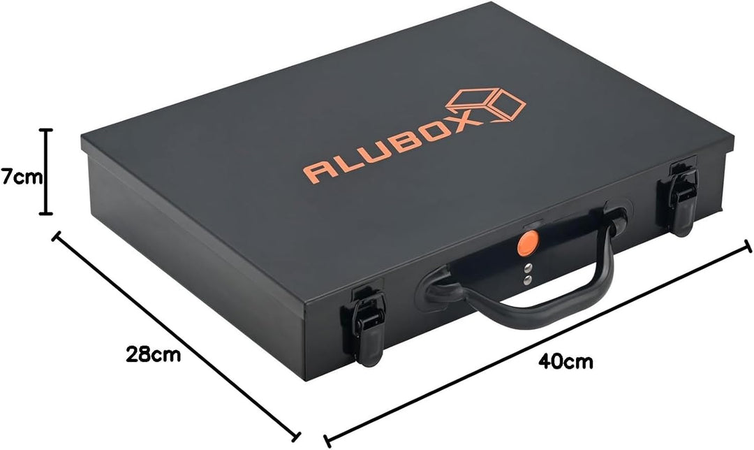 ALUBOX Sortimentsbox Kleinteilekoffer Stahlblech pulverbeschichtet mit 18 Einsatzkästen - 40 x 28 x