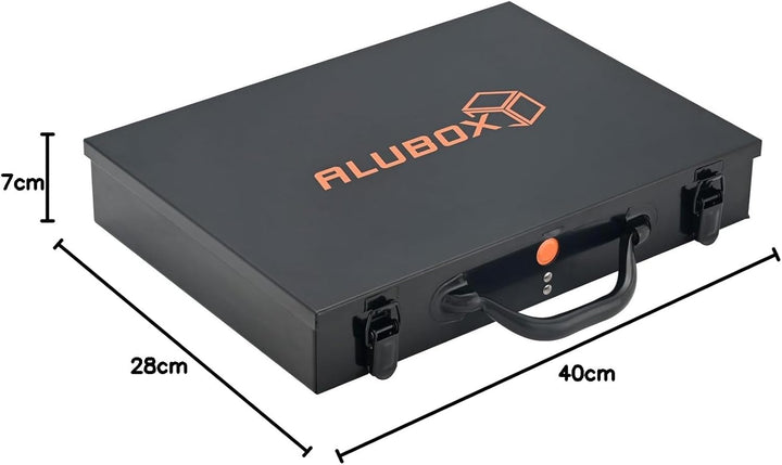 ALUBOX Sortimentsbox Kleinteilekoffer Stahlblech pulverbeschichtet mit 18 Einsatzkästen - 40 x 28 x