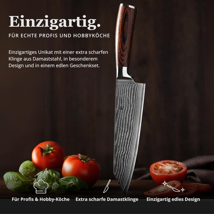 Wakoli EDIB Kiritsuke Messer aus echtem Damaststahl (VG10 Kern) mit 20 cm Klinge – Scharfes Küchenme