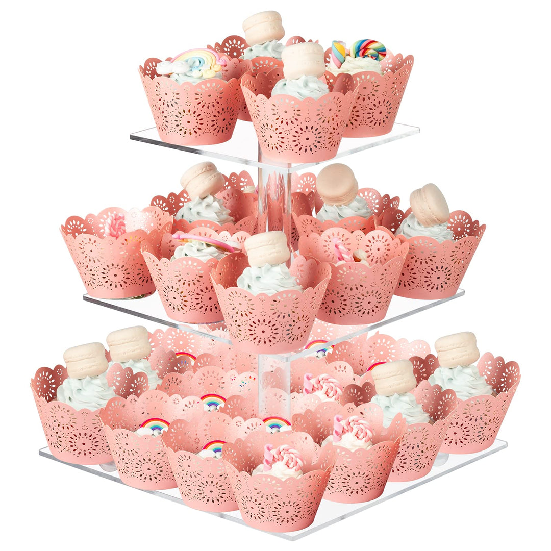Boxalls Tortenständer mit 3 Ebenen, Gross Quadrat Cupcake-Ständer aus Acryl 25,4 Zentimeter/ 10 Zoll