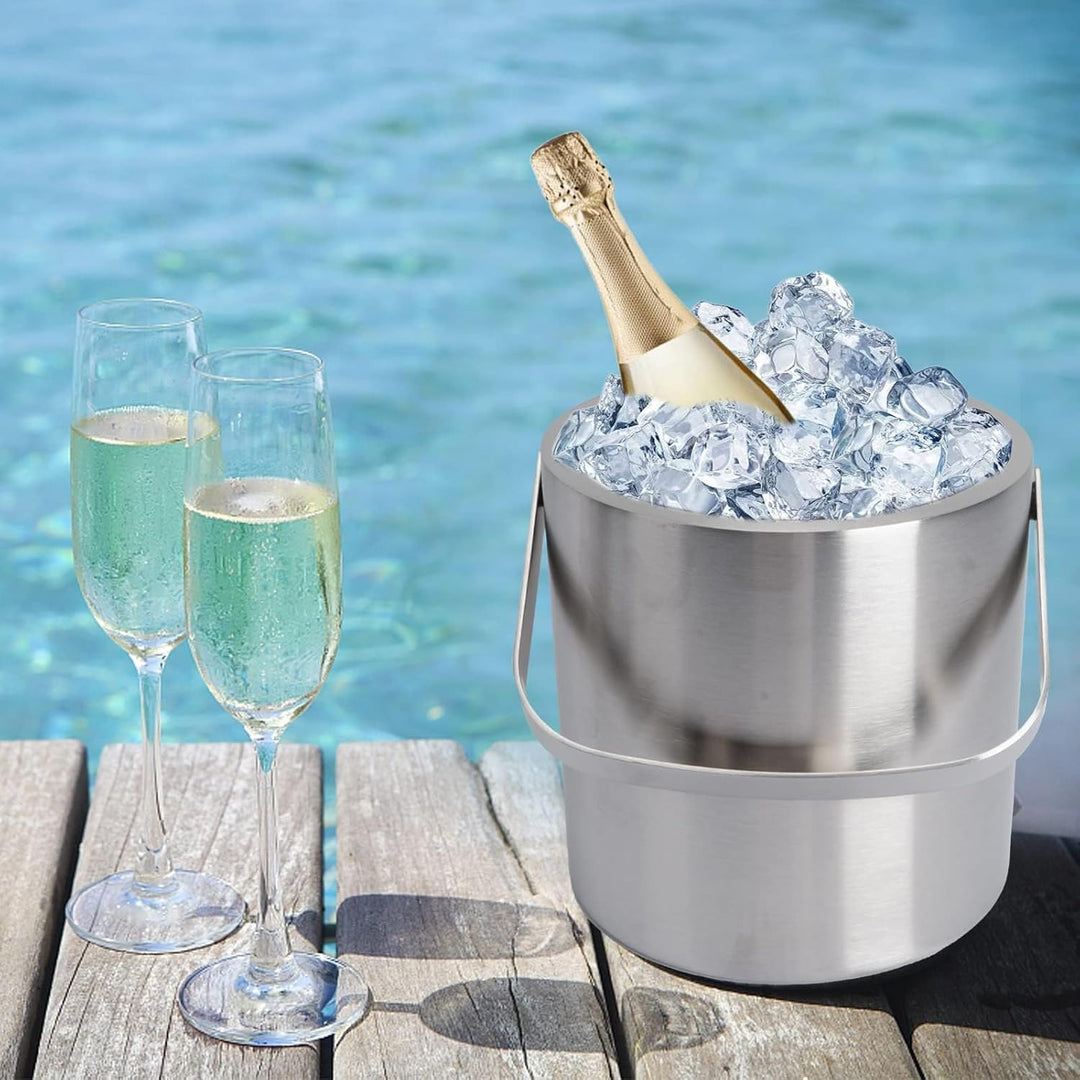 1.3L Eiswürfelbehälter mit Deckel und Zange Doppelwandig Eiswürfelkühler Edelstahl Eiseimer Sektkühl
