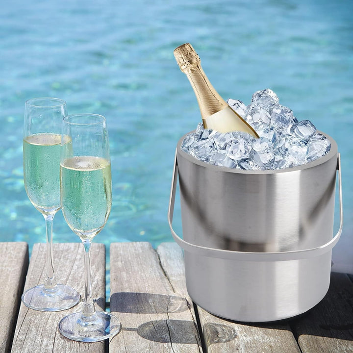 1.3L Eiswürfelbehälter mit Deckel und Zange Doppelwandig Eiswürfelkühler Edelstahl Eiseimer Sektkühl