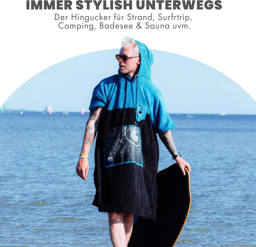 WAVE HAWAII Bade-Poncho für Damen & Herren | Grösse L, 170-200cm | 100% Baumwolle Surf-Poncho | Velo