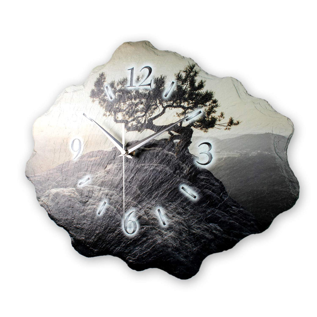 Kreative Feder Designer-Wanduhr aus Stein (Beton) mit flüsterleisem Uhrwerk - Baum Einsam (leises Fu