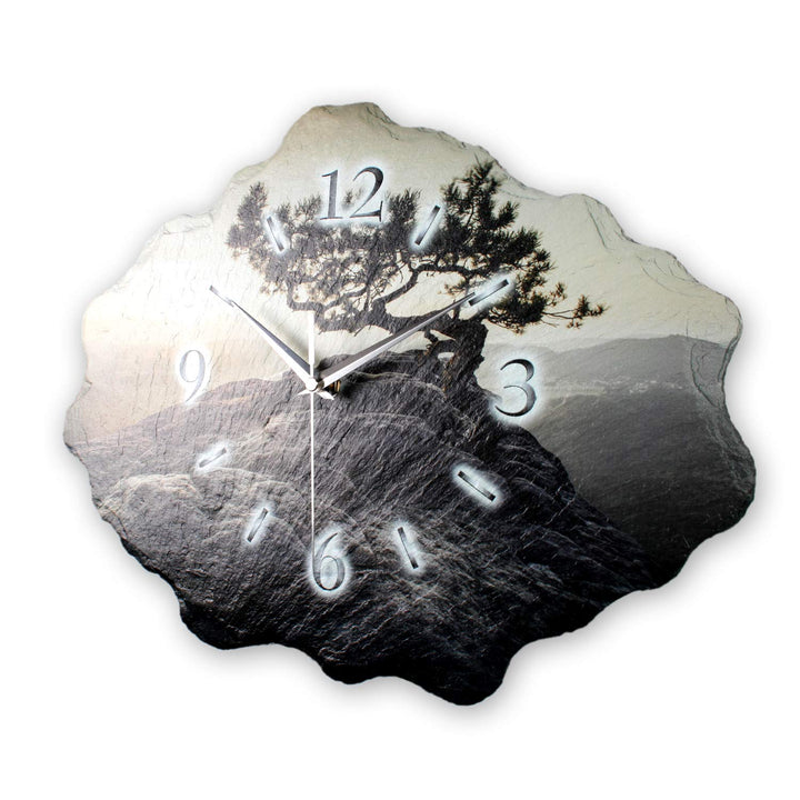 Kreative Feder Designer-Wanduhr aus Stein (Beton) mit flüsterleisem Uhrwerk - Baum Einsam (leises Fu
