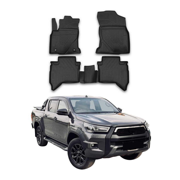 Auto Fussmatten Gummimatten kompatibel mit Toyota Hilux 2015-2021 - 3D Matte Schmutzfangmatte Wasser
