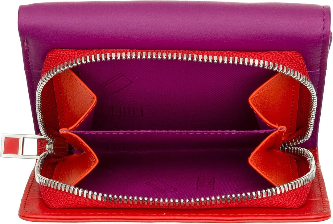 DUDU Kleine mehrfarbige RFID Dambenbrieftasche in Leder Colorful Fuchsia, Fuchsia