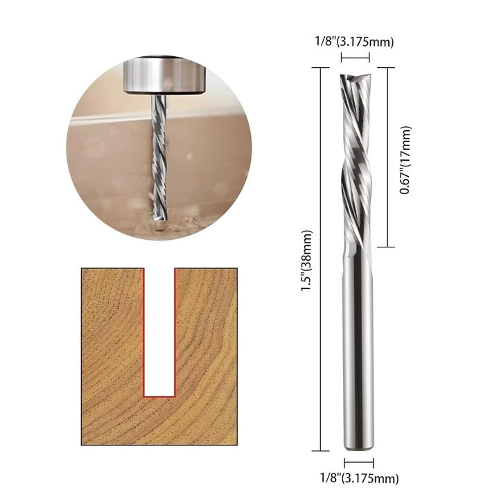 EU_HOZLY Spiralfräser Bits 2 Flöten Down Cut 1/8 Zoll Schnittdurchmesser, 1/8 Zoll Schaft 17 mm (0,6
