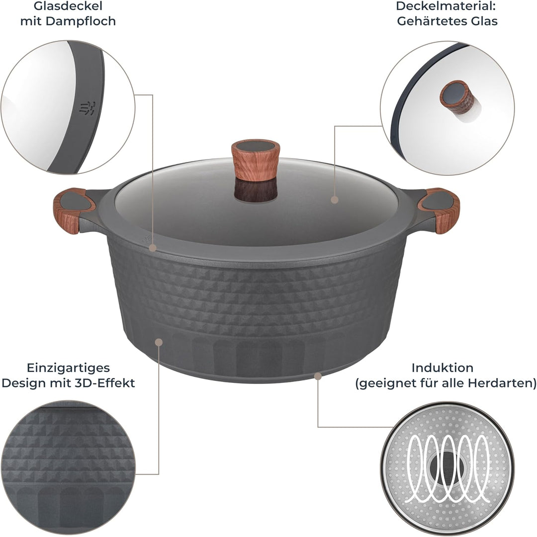 RESTO Kochtopf Schmortopf 9,7L mit Deckel 32cm, H=14,5cm | Antihaftbeschichtung | im Geschenkkarton