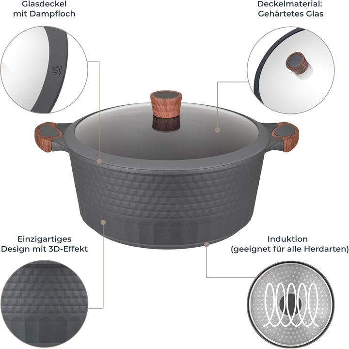RESTO Kochtopf Schmortopf 9,7L mit Deckel 32cm, H=14,5cm | Antihaftbeschichtung | im Geschenkkarton