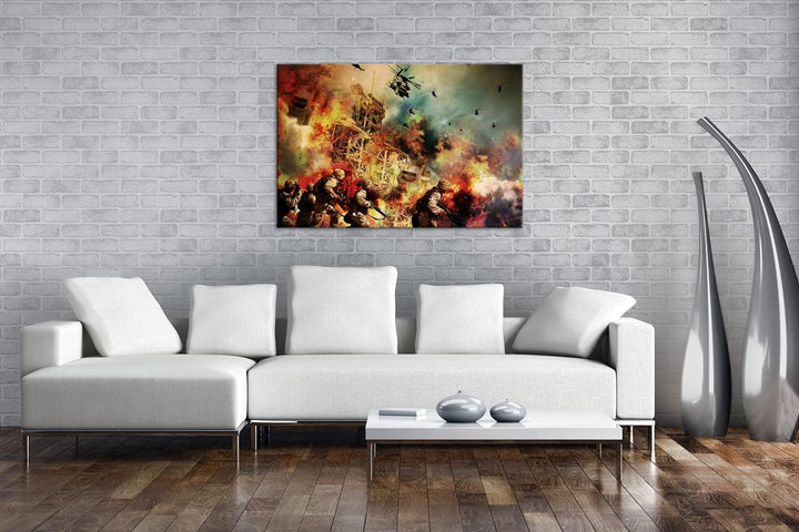 deyoli gewaltiger Kampf mit Explosionen im Format: 80x60 als Leinwandbild, Motiv fertig gerahmt auf