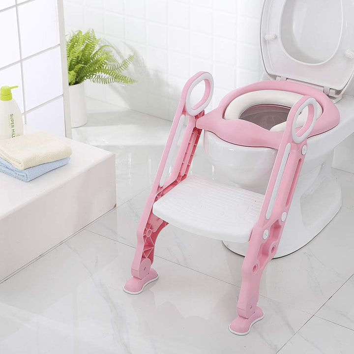 Toilettensitz für Kinder Mit Gepolstertem Sitz,Toilettensitz Toilettentrainer mit Treppe Stabilen Ru