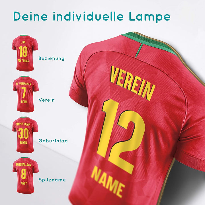 Elbeffekt Trikotlampe für Portugal Fans aus Holz - personalisierbares Geschenk - schenke Dein indivi