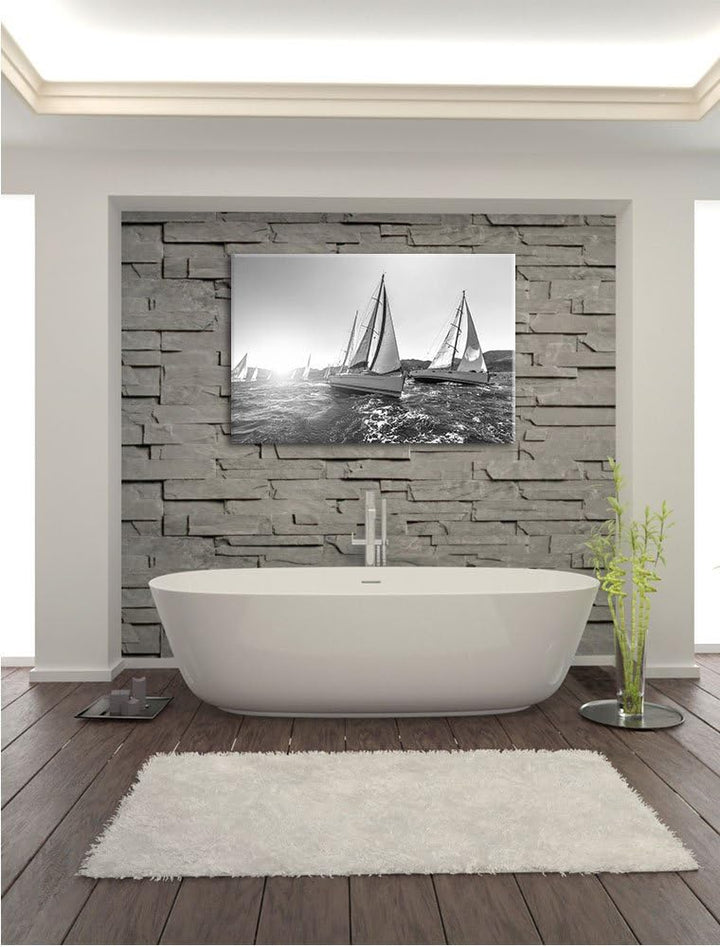 Pixxprint Luxusyachten bei Segelregatta als Leinwandbild/Grösse: 100x70 cm/Wandbild/Kunstdruck/ferti