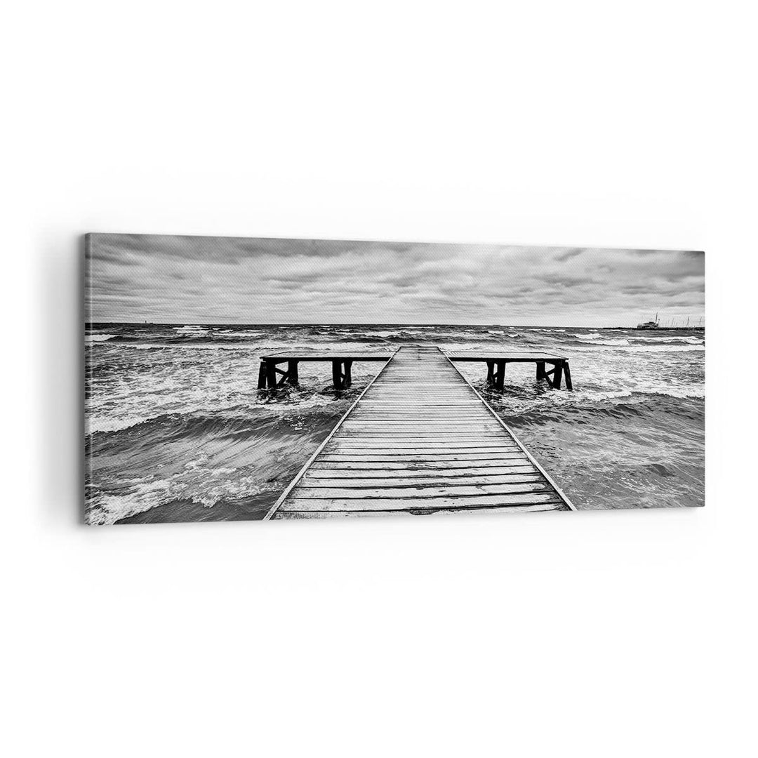 Panorama Bilder auf Leinwand 100x40cm Leinwandbild Brücke Meer Welle Gross Wanddeko Bild Schlafzimme