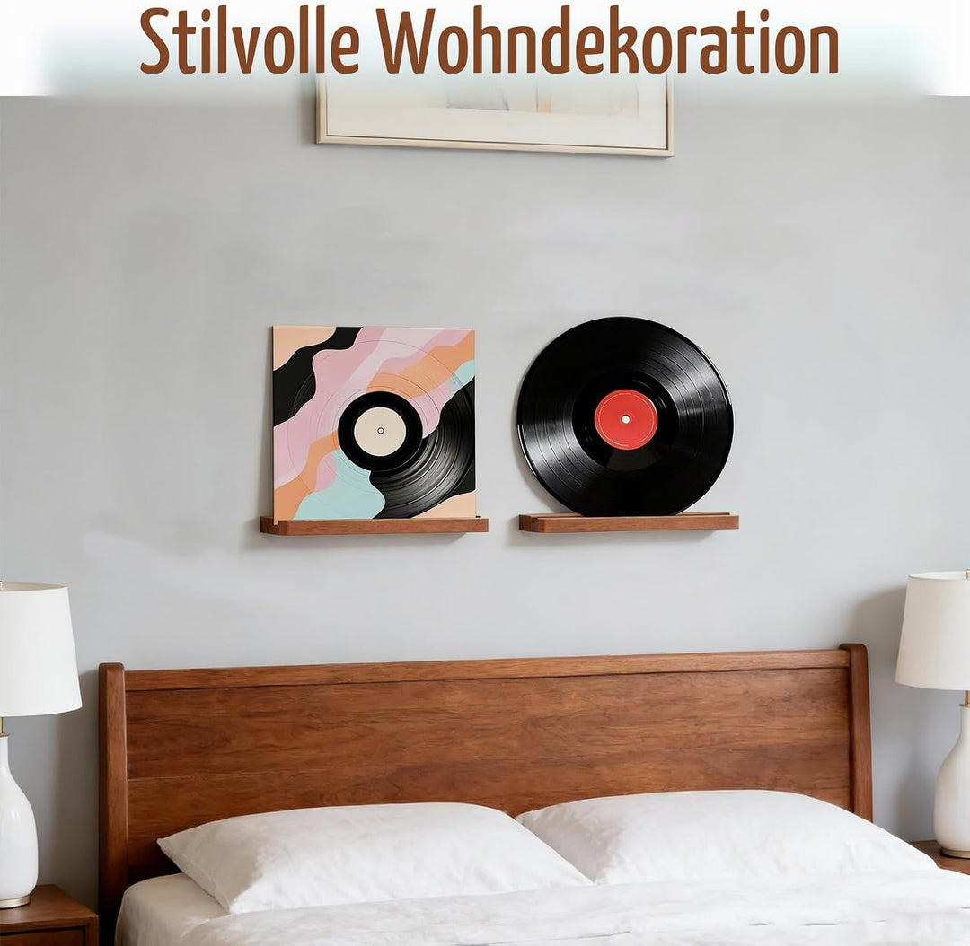 6 Stück Vinyl-Schallplattenregal Natur Holz Schallplatten-Wandhalterung schwebende Wandhalterung für