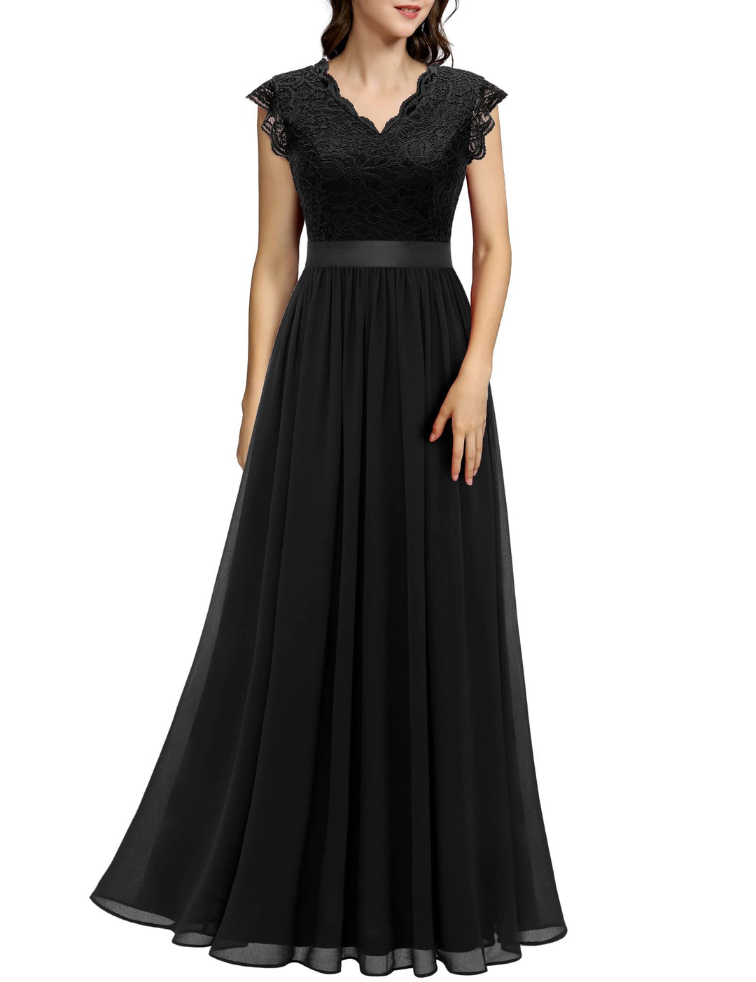 Dressystar Damen Abendkleid Lang Elegant für Hochzeit Spitze Chiffon Maxi Ballkleider Flügelärmel Co