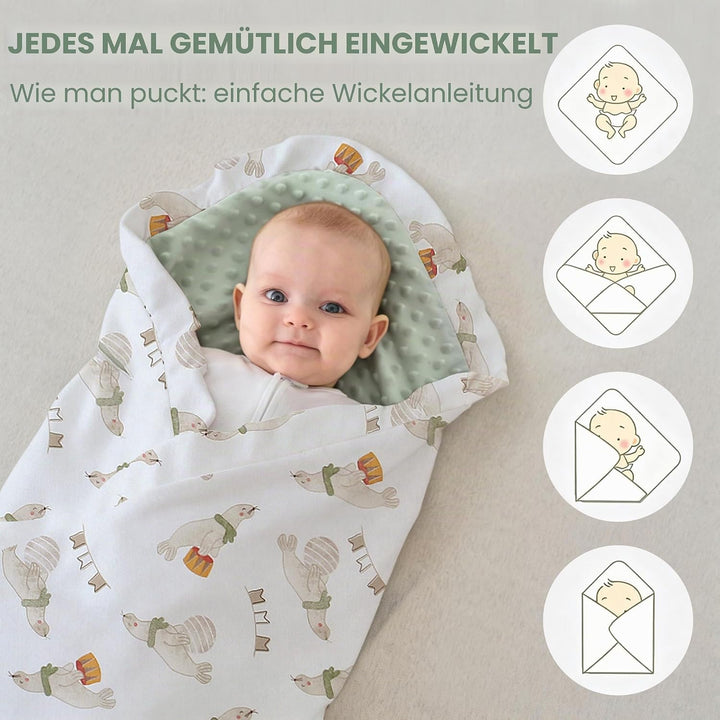 Miracle Baby Einschlagdecke babyschale Sommer für Kinderwagen | Universal 90x90cm, mit 8 Punkt Gurt
