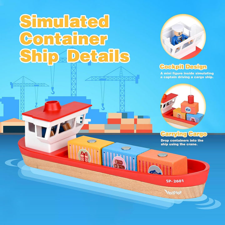 Vanplay Kran Spielzeug Baustellenfahrzeuge Kinder - Holz Baustelle Spielzeug ab 3 Jahre Junge mit Sc