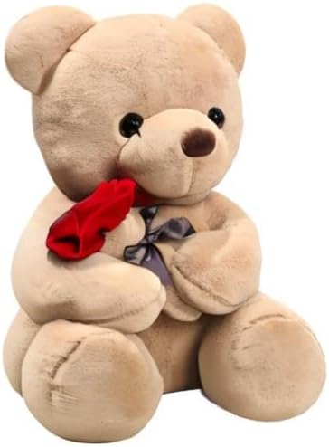 Bocguy Teddybär Plüsch, 23cm Teddybär mit Rose, Stofftier Spielzeug Dekozimmer Kissen für Weihnachte