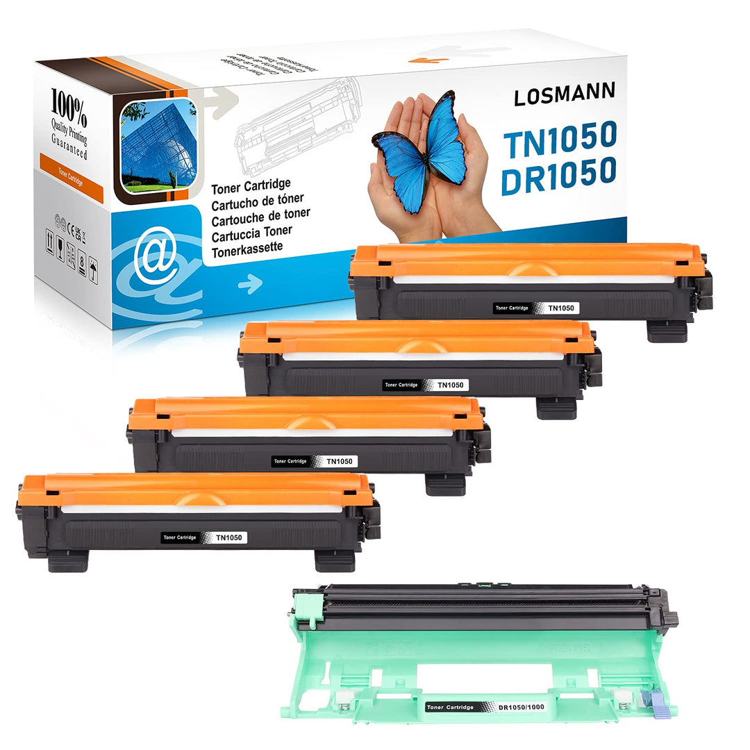 LOSMANN 4X Toner-Kartusche & 1x Trommel Kompatibel zu Brother TN1050 DR1050 für Brother MFC-1810 E M