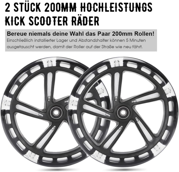200mm Scooter Rollen - 2 Stück 200mm City Scooter Ersatzräder räder mit ABEC9 Kugellager - Cityrolle