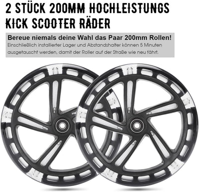 200mm Scooter Rollen - 2 Stück 200mm City Scooter Ersatzräder räder mit ABEC9 Kugellager - Cityrolle