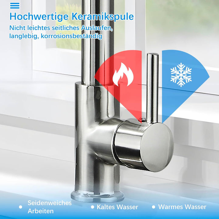 Wasserhahn Küche Hoher Bogen Hochdruck Küchenarmatur mit Herunterziehen Brause Armatur 360° Drehbar