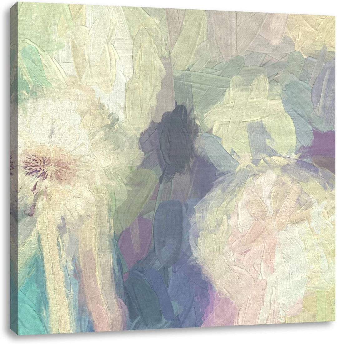 Pixxprint Romantische Pusteblumen Pinsel Effekt, Format: 70x70 auf Leinwand, 70x70